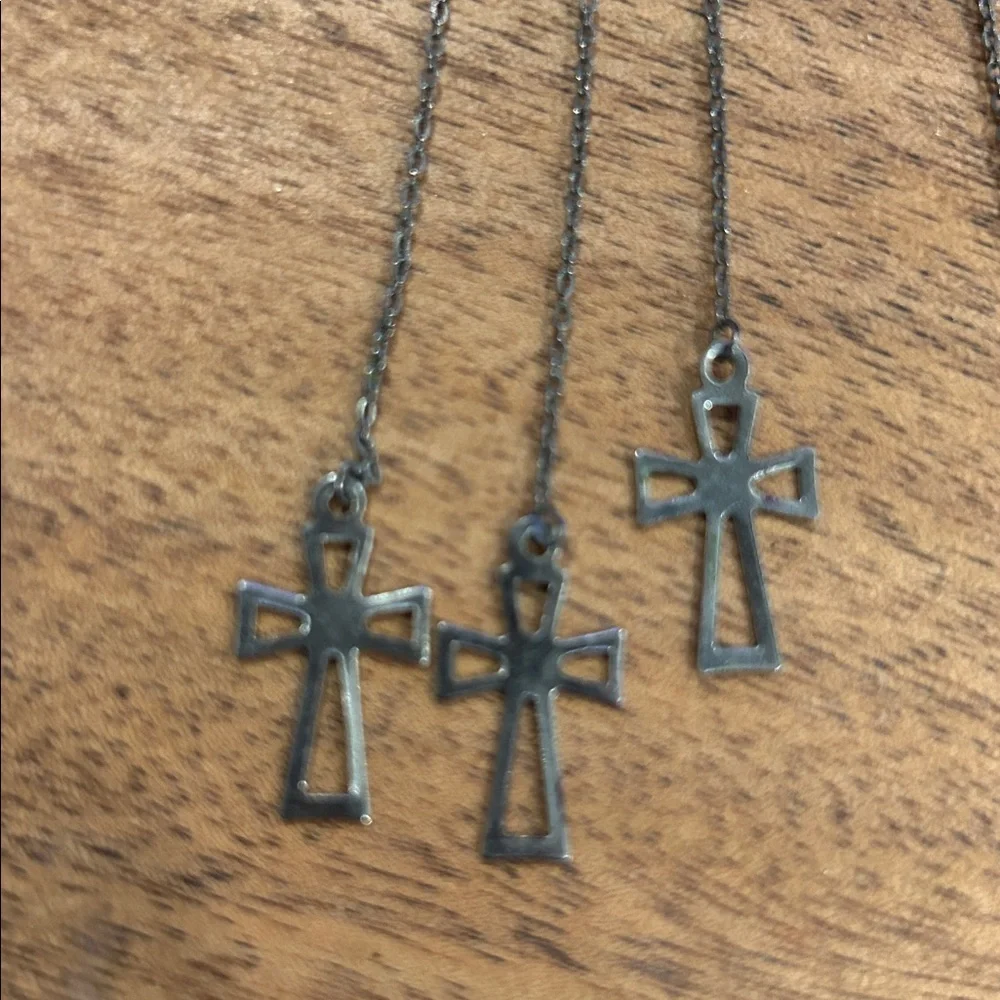Cross Dangle Earrings Long Fringe Chains Cross Boho Gothic Chic